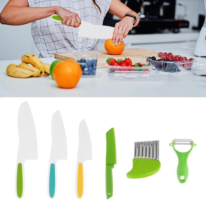 Kids Cooking Cutter Set, 6 Counts/Set Including Potato Crinkle Cutter & Peeler & Fruit Knife, Safe Kitchen Supplies for Home Camping Picnic Barbecue